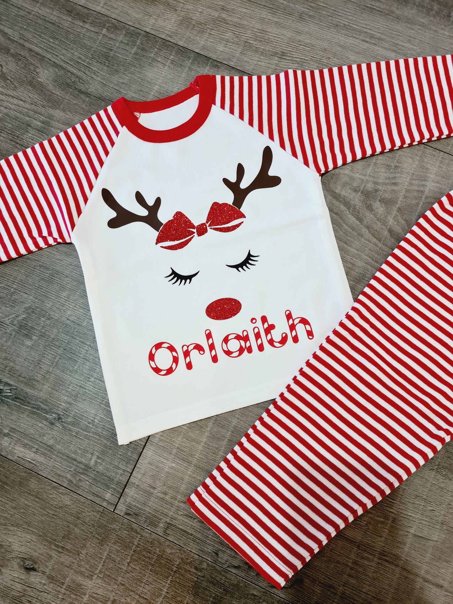 Red stripe family reindeer pjs