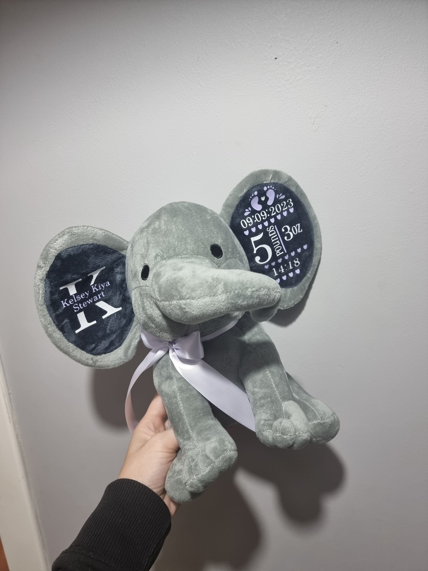 Personalised baby elephant with birth details
