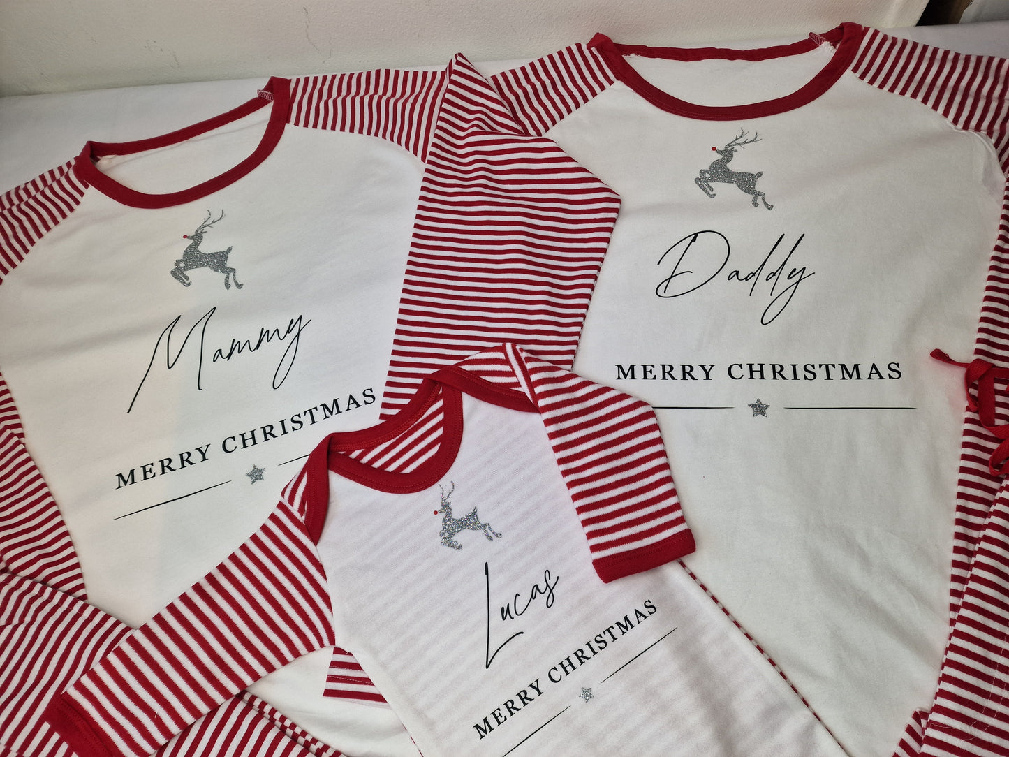 Personalised Red stripe family reindeer pjs