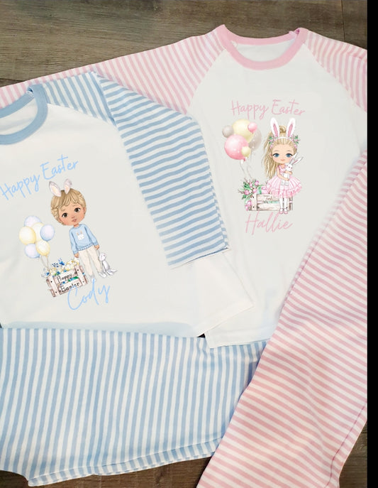 Personalised boy girl easter pyjamas