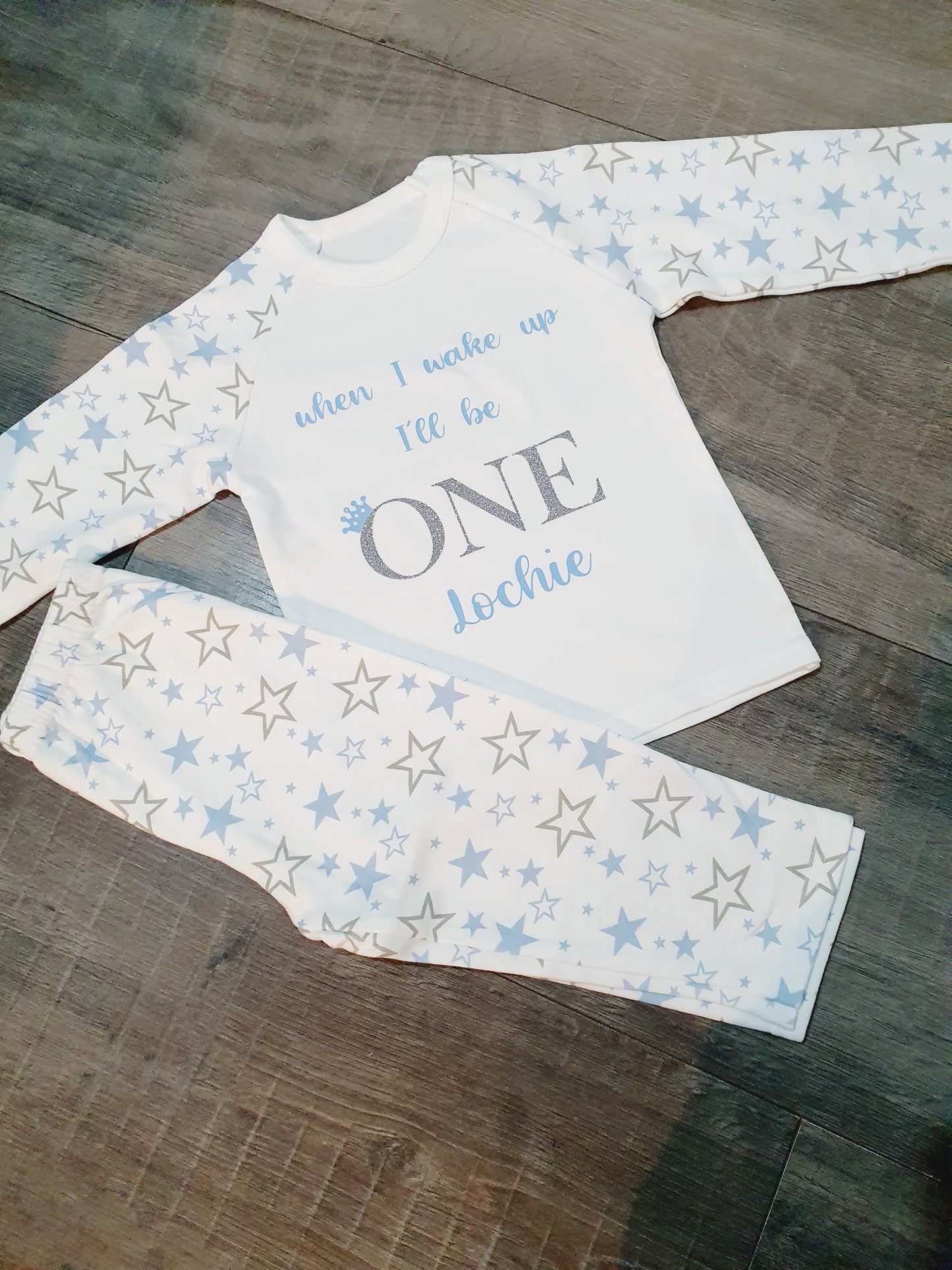 Personalised Blue star birthday pyjamas