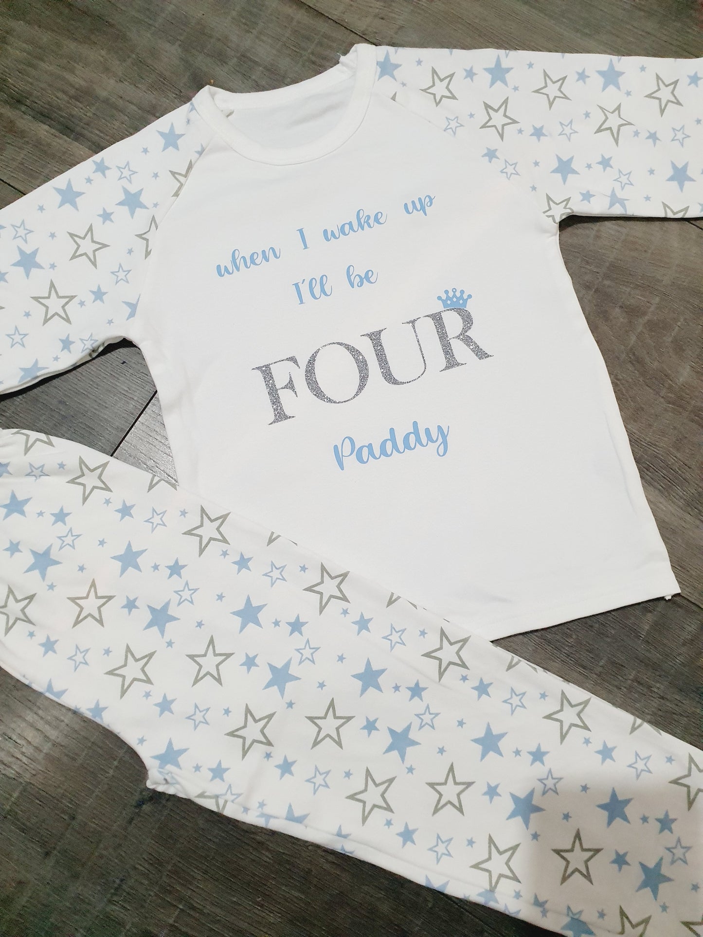 Personalised Blue star birthday pyjamas
