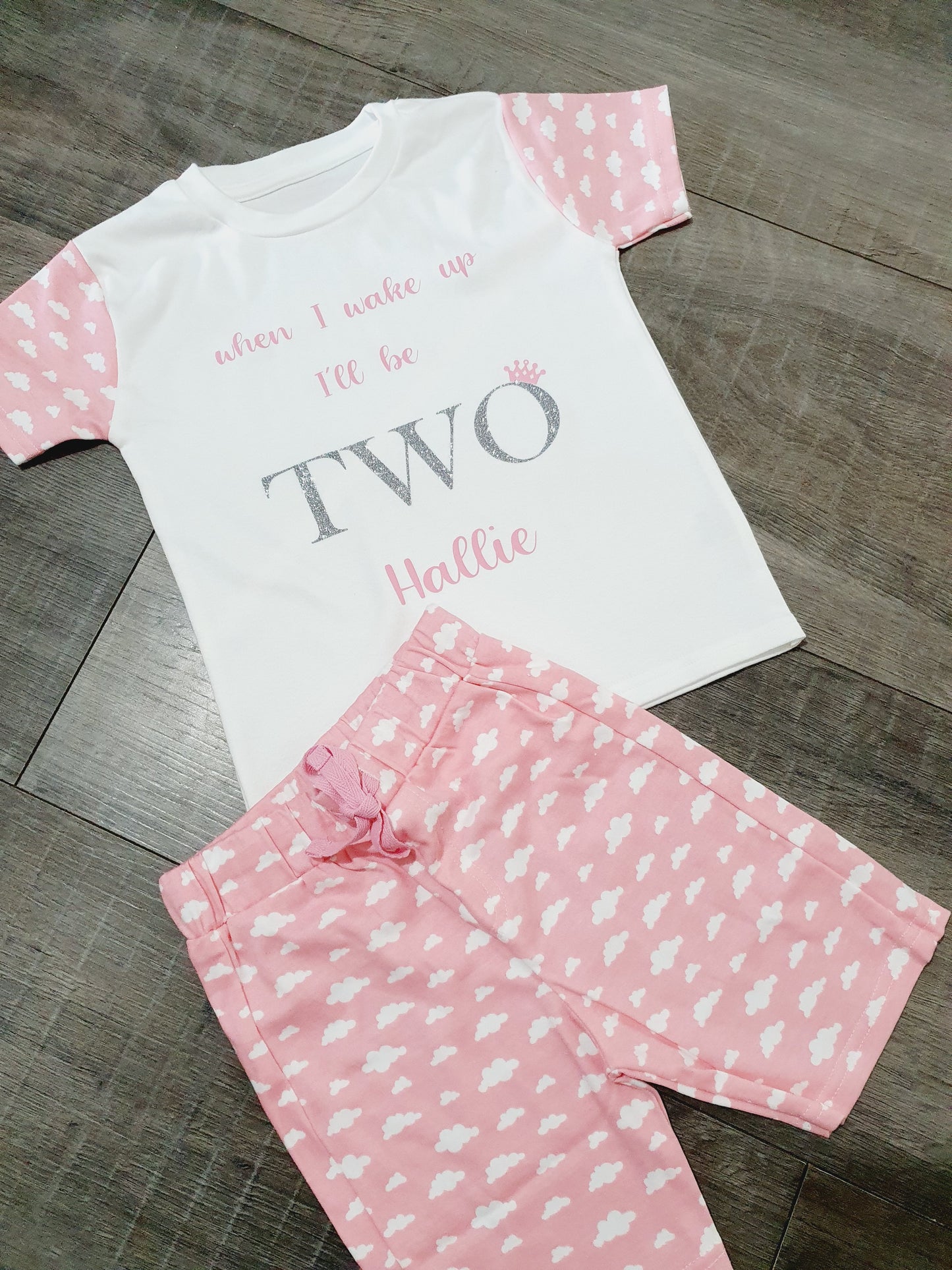 Personalised Pink cloud when i wake up birthday pyjamas