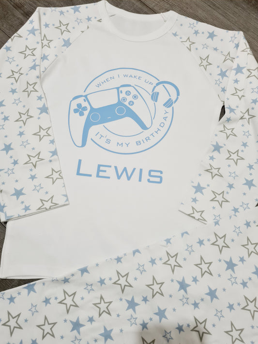 Personalised Blue star birthday gaming pyjamas