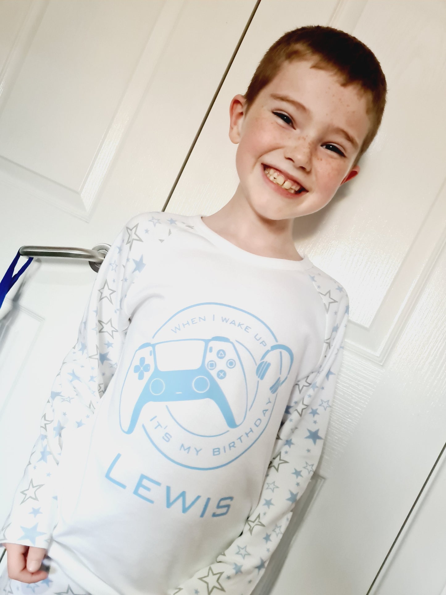 Personalised Blue star birthday gaming pyjamas