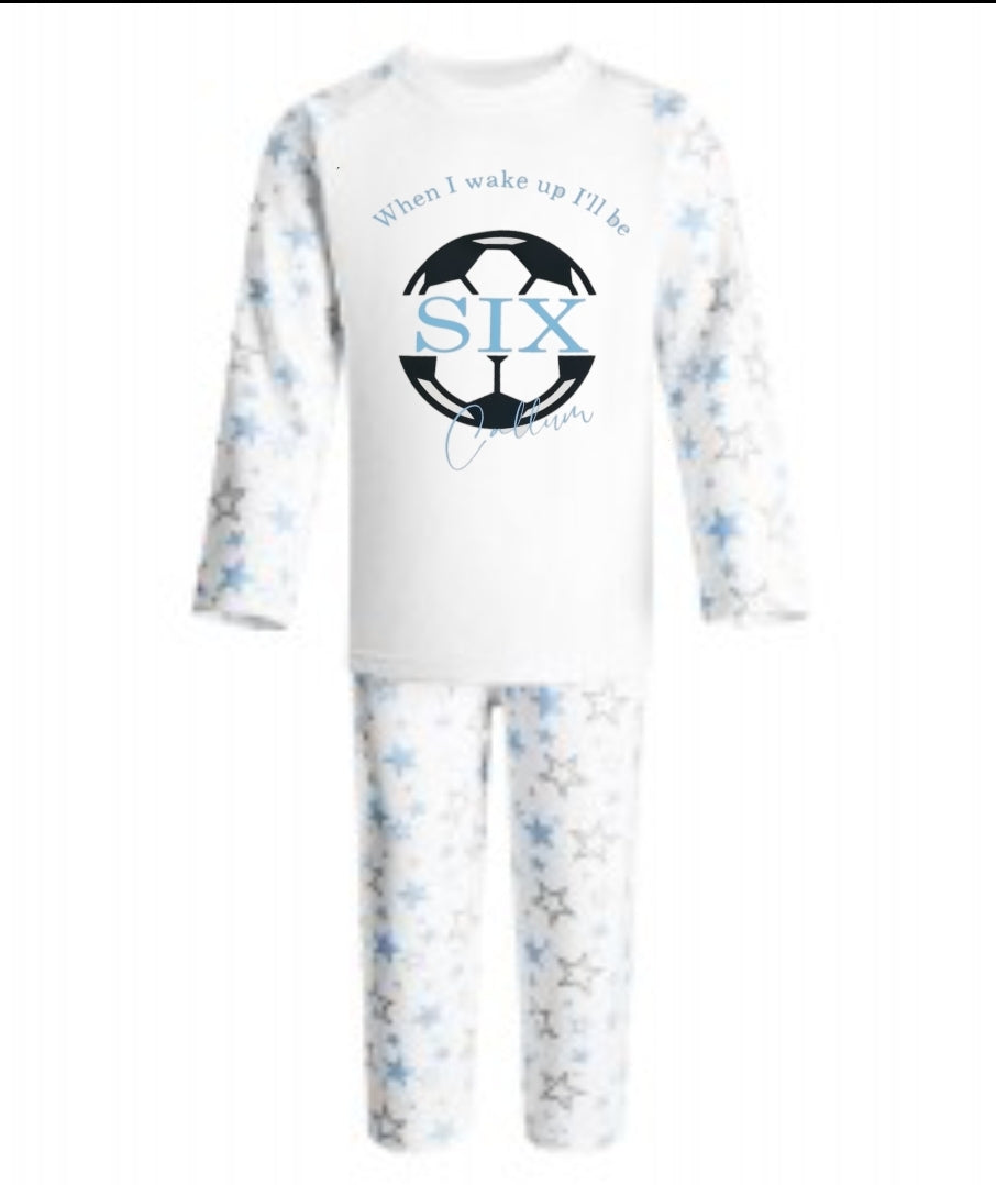Personalised Blue football birthday gaming pyjamas