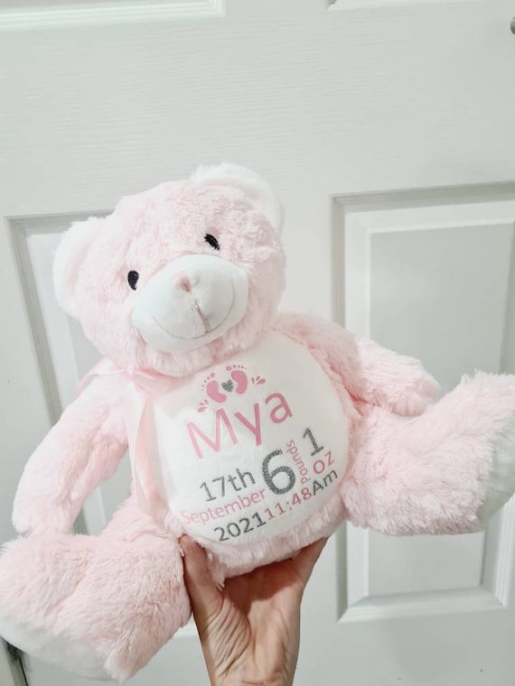 Personalised New baby gift keepsake teddy bear boy or girl birth stats