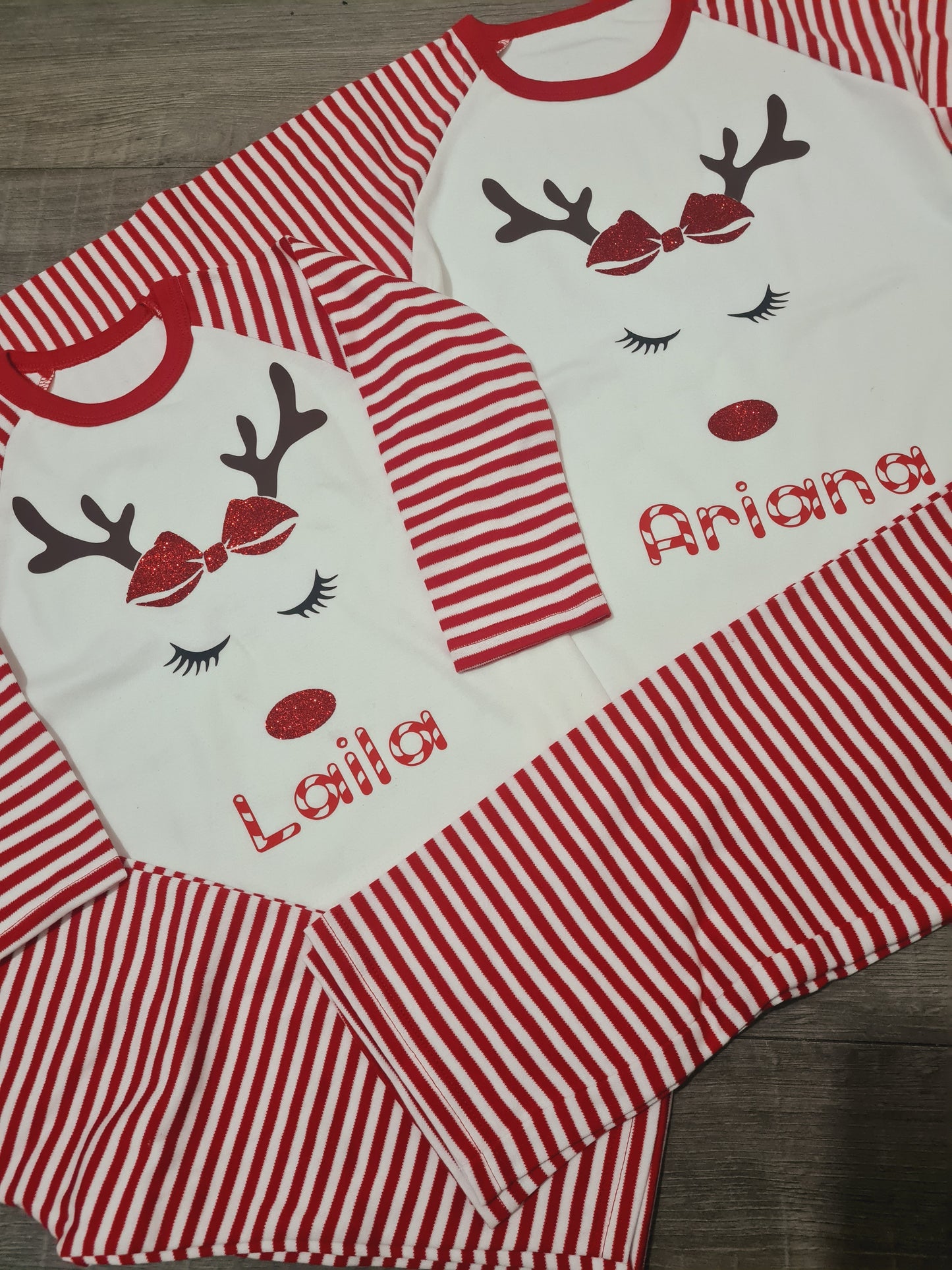 Red stripe family reindeer pjs