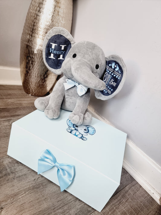 Personalised baby elephant with birth details