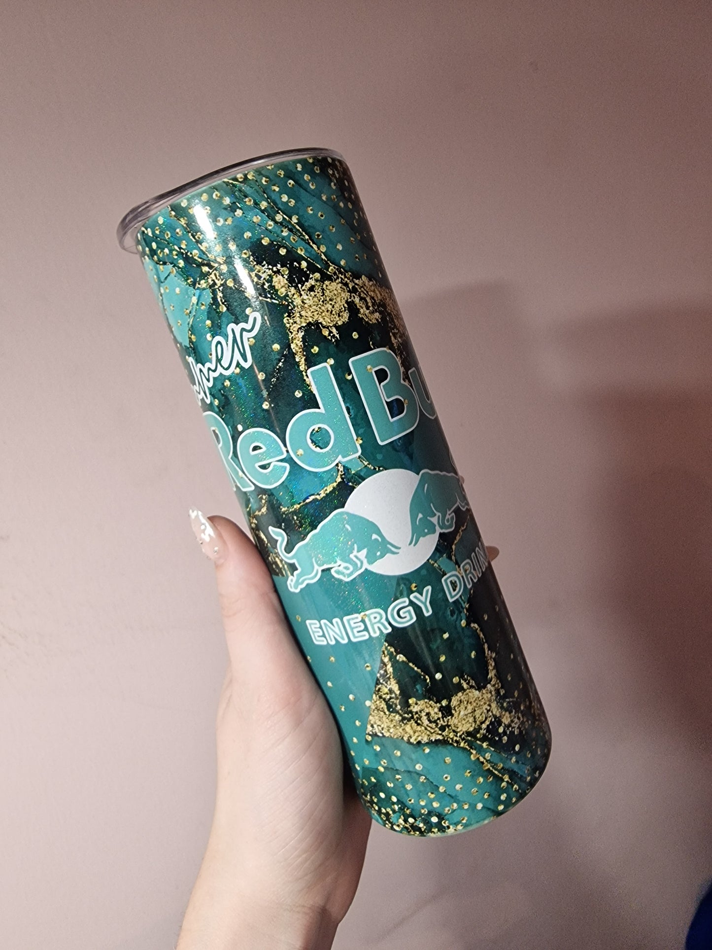Personalised red bull stainless steel tumbler
