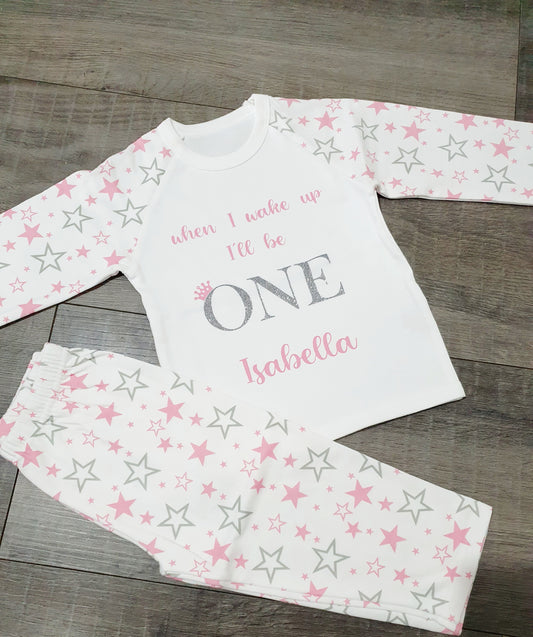 Personalised Pink star birthday pyjamas