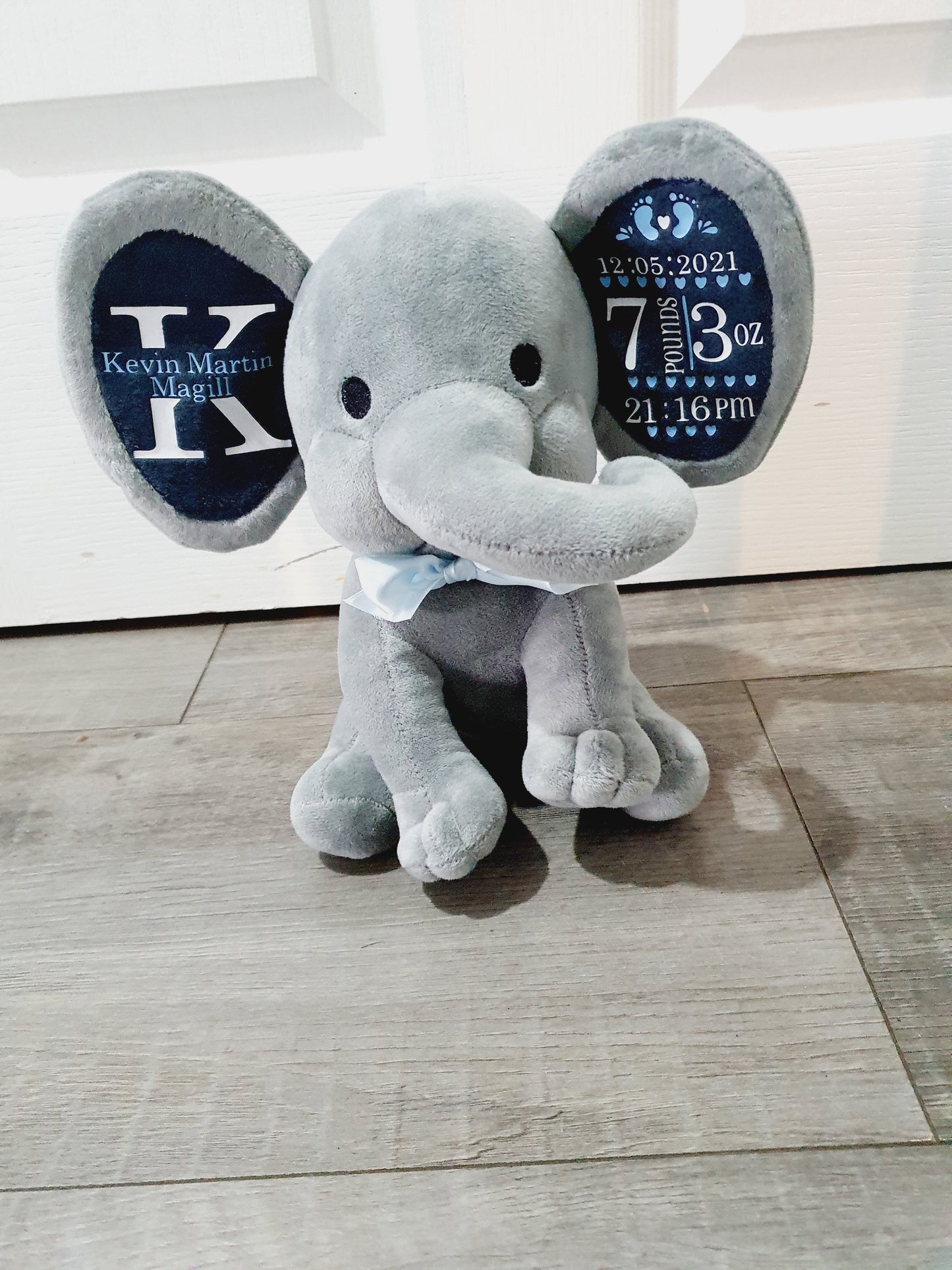 Personalised baby elephant with birth details