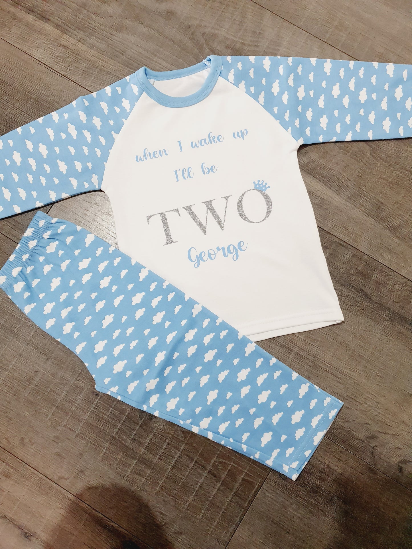 Personalised Blue cloud birthday pyjamas