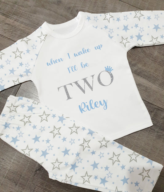 Personalised Blue star birthday pyjamas