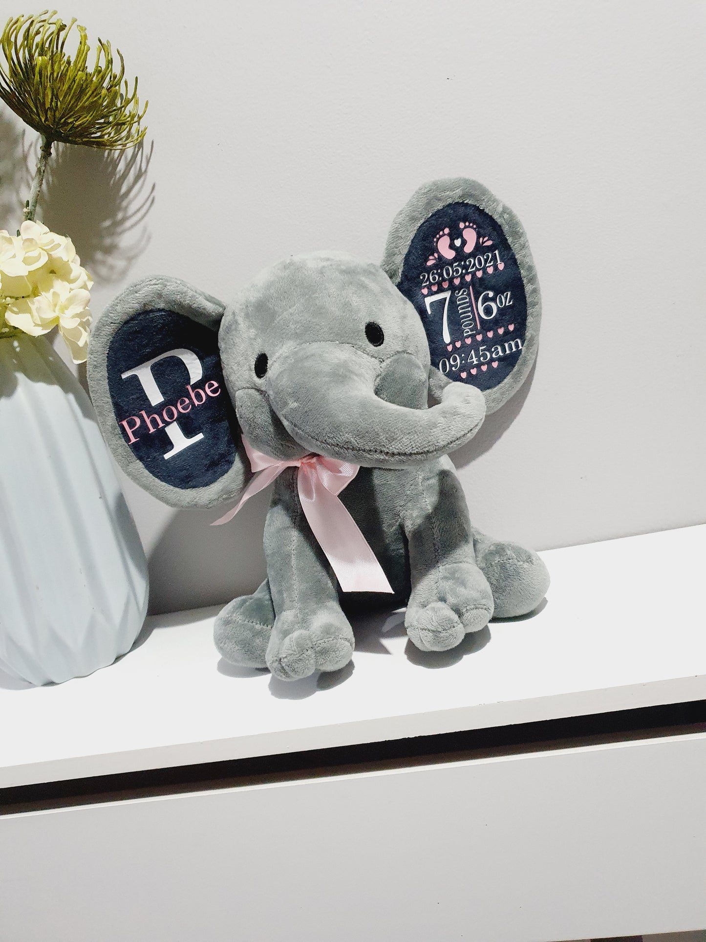 Personalised baby elephant with birth details