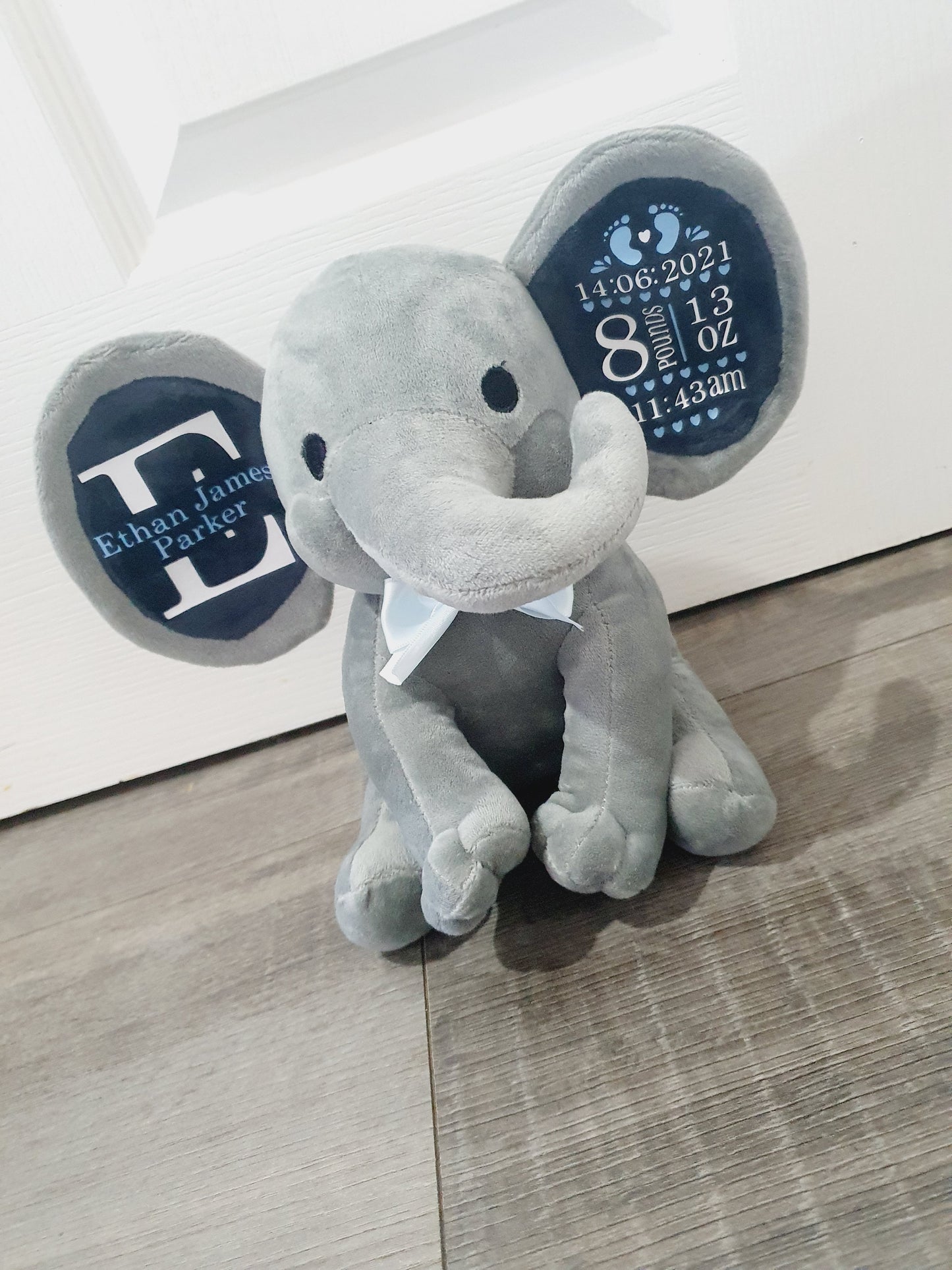 Personalised baby elephant with birth details