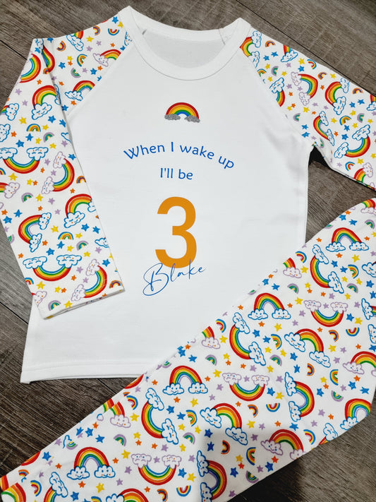 Personalised rainbow birthday pyjamas