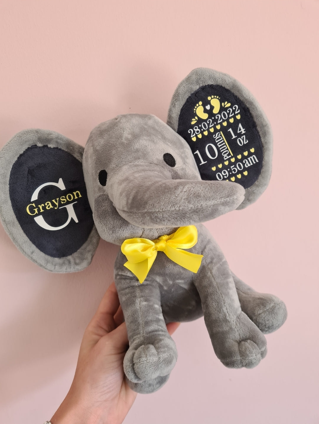 Personalised baby elephant with birth details