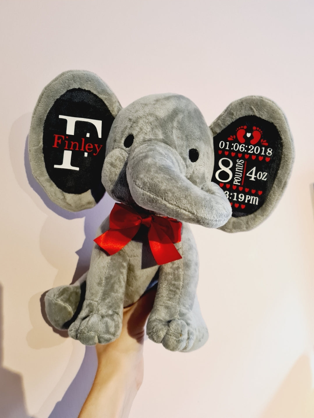 Personalised baby elephant with birth details